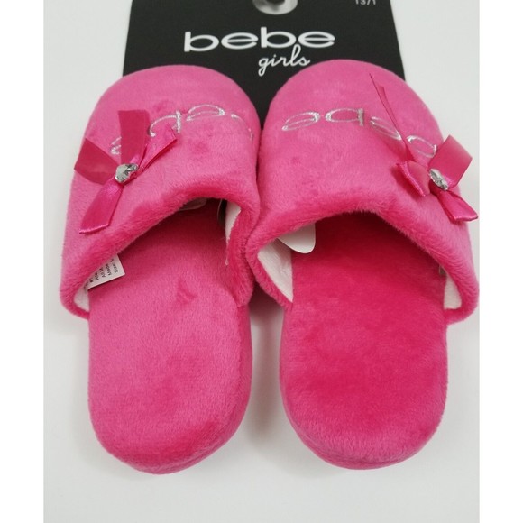 Bebe Girls Kids Warm Slippers Slip On Sandals Logo Bow Pink X2 - Picture 3 of 4